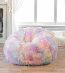 Bhailu Art New Tie Dye Rainbow Design Furry, Bean Bags with Beans Filled, Chair. Premium and Luxurious Fur Bean Bag with thermocol Balls XXXL