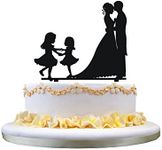 Bride and Groom wedding cake topper,silhouette with two girls