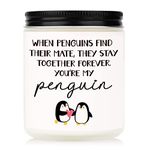 Leebbsin Anniversary Penguin Gifts for Him Her- Handmade Lavender Soy Wax Candle- Thoughtful Birthday Wedding Anniversary Presents, Romantic Gifts for Girlfriend Boyfriend Wife Husband