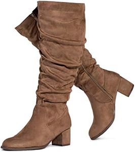 RF ROOM OF FASHION Women's WIDE CALF Slouchy Knee High Boots, Taupe Su (Wide Calf, 2 1/4" heel), 10 Wide