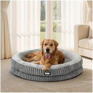 BALANCE Donut Dog Bed, 43 Inches Round Dog Bed Extra Large Size Dogs Washable, Orthopedic Calming Dogs Beds for Kitten, Fluffy Plush Faux Fur Pet Bed with Anti-Slip Bottom