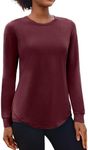 PINSPARK Workout Tops for Women Long Sleeve Gym Active Yoga Shirt with Crew Neck Lightweight Running Shirts, Wine Red XX-Large