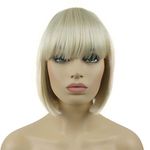 Lydell Short Bob Straight Synthenic Wigs with Neat Bangs for Women Girls White Blonde