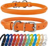 CollarDirect Rolled Leather Dog Collar, Soft Padded Round Puppy Collar, Handmade Genuine Leather Collar Dog Small Large Cat Collars 13 Colors (15-18 Inch, Orange Textured)