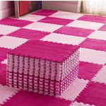 Nasmodo 9pcs 1inch Kids mats for Floor Soft Plush Foam Babies Puzzle Interlocking Play mats for Crawling Playing Tile mat Carpet Rug for Infants (62 X 62 x 1 cm - 9pcs, Rose red + light pink)