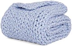 YnM Weighted Blanket, Handmade Chunky Knitted Design, Soft and Cozy, Temperature Regulating and Breathable, Machine Washable Throw for Sleep or Home Decor (Blue Fancy Yarn, 80x87 Inch, 25lbs)