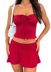 CCIGO Womens Y2K Cami Crop Top+Skirt Sets with Shorts Two Piece Outfits Skorts Set Streetwear, Red, Small
