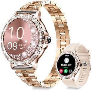 Smart Watches for Women(Answer/Make Calls) with Diamonds, 1.3” HD Bluetooth Smart Watch for Android iOS Phones, Fitness Activity Trackers Smartwatch with Heart Rate/SpO2/Sleep Monitor