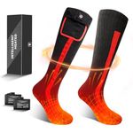 Electric Heated Socks, Foot Warmer with Rechargeable Powered Battery, Winter Warm Socks Kit for Outdoor and Indoor Camping, Hiking, Hunting Motorcycling for Men and Women (Black red, M)