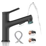 HaiZR Bathroom Faucet - Single Hole Hot & Cold Water Faucet, Waterfall Bathroom Faucet, 3 Spout Patterns, Pull-Out Sprayer, Brass Single Handle with Fountain Bathroom Faucet (Black)