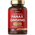 Panax Ginseng High Strength | 3000mg Korean Ginseng Tablets | 120 Vegan Tablets | Providing 60mg Ginsenosides | by Horbaach