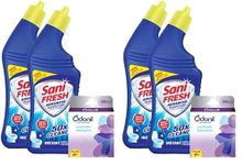 Sani Fresh Toilet Cleaner - 500ml x (Pack of 4) with Free Odonil Air Freshener - 48g | Advanced Thicker Formula | Removes Toughest Stains | Provides Long Lasting freshness