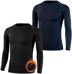BIG ELEPHANT 2 Pack Youth Boys Compression Thermal Shirt Fleece Lined Base Layer Long Sleeve Athletic Baseball Undershirt