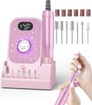 Portable Nail Drill Electric File: Professional Nail E File Machine 40000RPM Rechargeable Cordless Pink Diamond Nail Drill with Bits & Base for for Acrylic Nails Remove Gel Polish Manicure, Salon Home