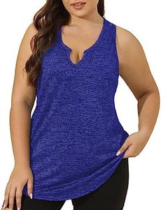 FOREYOND Plus Size Workout Tank Tops for Women V Neck Sleeveless Yoga Gym Tops, Dark Blue, 5X-Large Plus