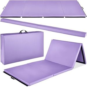 Best Choice Products 10ftx4ftx2in Folding Gym Mat 4-Panel for Exercise & Gymnastics w/Carrying Handles & Folding Balance Beam - Purple