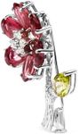 18K White Gold 1/3 Cttw Diamond, Pink Tourmaline, and Green Peridot Flower and Leaf Tulip Brooch Pin (H-I Color, VS2-SI1)