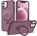 SKYLMW Compatible with iPhone 12 Case & iPhone 12 Pro Case with Invisible Magnetic O-Ring Stand Translucent Phone Cases 6.1" [Compatible with Mag-Safe][Great Grip Feeling], Wine Red