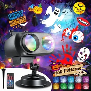 8-Pattern Halloween Projector Lights Outdoor, Anysun Brighter 160 HD Patterns Halloween Decor, 2-in-1 Ocean Wave Snowflake Christmas Projector Waterproof with Timer for Garden Party Landscape Show