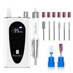 MelodySusie 35000RPM MM400C Nail Drill Professional, Rechargeable Cordless Nail Drill Machine Portable Efile for Acrylic Gel Nails Remove, 8Pcs Nail Drill Bits, Low Noise Low Heat, Sparkle Plus, White