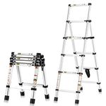 RIKADE Telescoping Ladder, RIKADE Heavy Duty A-Frame Aluminum Telescopic Ladder, Portable Extension Ladder Adjustable Lightweight Folding Ladder for Home or RV Work, 330lb Capacity(1.4+1.7M)