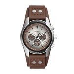 Fossil Watch for Men Coachman, Quartz Chronograph Movement, 45 mm Silver Stainless Steel Case with a Genuine Leather Strap, CH2565