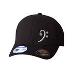 Flexfit Left Side Panel Music Bass Clef A Embroidery Hats for Men & Women, Black, Large-X-Large