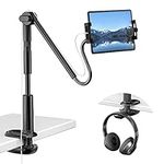 KDD Gooseneck Tablet Stand for Bed, 360 Adjustable Phone & iPad Holder for Desk, Flexible Arm Mount Clip for Video Recording, Bedside & Headboard Clamp for iPad Pro 12.9, Air, Mini (4.7-12.9")