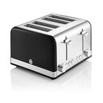 Swan ST19020BN Retro 4-Slice Toaster with Defost/Reheat/Cancle Functions, Cord Storage, 1600W, Retro Black