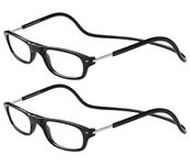 TBOC Pack: Reading Glasses Eyeglasses Eyewear – (Two Units) Black Frame +2.50 Optical Power Magnetic Adjustable Neck Hanging Presbyopia Eye Strain Vision Lenses Men Women Prescription