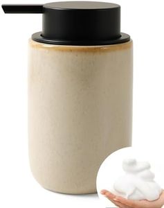 BosilunLife Foam Soap Dispenser - Ceramic Foaming Hand Dispenser for Bathroom Modern Farmhouse Small Soap Dispenser Hand Pump Dispenser for Kitchen Sink (Greige with Speckle, Foam Pump)