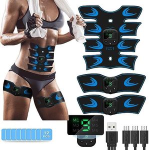 lanmusic ABS Trainer Muscle Stimulator, EMS Muscle Stimulator, Abdominal Muscle Stimulator for Men and Women, ABS Stimulator for/Waist/Leg/Arm, 6 Modes 19 Intensities (Blue)
