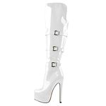 Only maker Women's Over the Knee High Boots with Side Zipper Stiletto Heeled Thigh High Booties Ankle Buckle Strappy Patent Leather Winter Booties White Size 12