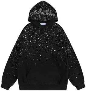 Aelfric Eden Rhinestone Hoodies Men Women Diamond Hooded Sweatshirt Fashion Luxury Casual Streetwear Unisex Hoodie Pullover Black M