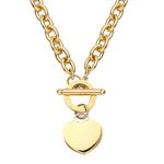 WangGao Elegent Love Stainless Steel Link Chain Blank Heart Charms Necklace for Women Toggle Clasp Closure