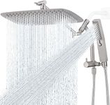 G-Promise All Metal 14 Inch Shower Head with Massage Mode Handheld, Rain Shower Head with Handheld Spray Combo, 3-Way Diverter with Pause Setting, 12 Inch Adjustable Extension Arm (Brushed Nickel)