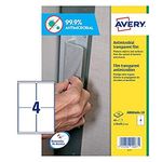 AVERY UK AM0P4A4 Transparent Anti-Bacterial Adhesive Labels, 139 x 99.1 mm, Box of 40 Labels