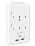 OviiTech Multi-function Wall Mount Outlet Adapter, Surge Protector Charging Station, Dual 2.1AMP USB Ports,6 AC Socket Plugs,White,ETL Certified