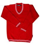 KIRONIKNIT Boy Acrylic School Uniform Full Sleeves V-Neck Sweater - Daffodil (32, Red)