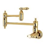 Kingston Brass KS3102BAL Heirloom Wall Mount Pot Filler Kitchen Faucet, 13" Length, Polished Brass