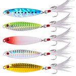 Dr.Fish Metal Jigs Casting Jigs Assortment 5 Jigging Spoon Minnow Long Casting for Bass Sea Trout Freshwater Saltwater Fishing Lure Kit (Long Casting Jig (5pcs))