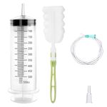 GOLDEROC Large Syringe 500ml (550ml) with 1m Plastic Tube and Cleaning Bottle Brush, Plastic Oil Syringe, Lab Syringes, Reusable Large Syringes for Laboratory, Industry, Garden, Pet Feeding