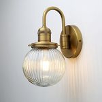 JIMUBEAM Industrial Vintage Gooseneck 1-Light Wall Sconce with 5.9" Round Ribbed Clear Glass Globe Lampshade Indoor Wall Mounted Lamp Fixture for Bedroom Living Room Vanity Bathroom