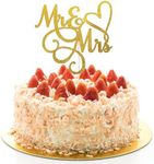 Teaaha Mr and Mrs Cake Topper, Gold Glitter Wedding Cake Toppers Love Mr Mrs Cake Pick Decorations Bride and Groom Cake Topper for Bridal Shower Wedding Cupcake Decoration Party