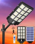 Gefolly 1600W Solar Street Lights Outdoor, 256000LM Commercial Parking Lot Light, 6500K Dusk to Dawn Solar Security Flood Lights Motion Sensor Solar Led Lamp for Basketball Court, Road, Playground