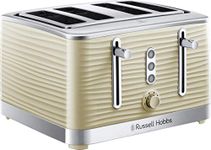 Russell Hobbs Inspire 4 Slice Toaster (Extra wide slots, High lift feature, 6 Browning levels, Frozen/Cancel/Reheat function with Blue LED illumination, 1800W, Cream textured high gloss) 24384