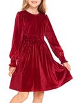 Arshiner Girls Fall Dresses Long Sleeve Swing Crewneck Casual A-Line Party Dress (0-Red, 8-9 Years)