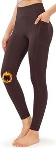 JOYSPELS Womens Fleece Lined Thermal Leggings with Pockets High Waisted Winter Warm Yoga Pants Gym Workout Fitness Running Thick Spandex Pants Brown L