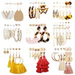 Earrings Set for Women Girls, Funtopia 61 Pairs Fashion Tassel Earrings Acrylic Hoop Stud Drop Dangle Earrings for Birthday Party Holiday, Assorted Styles and Colors