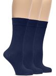 HUGH UGOLI Womens Soft Bamboo Dress Socks, Thin Crew Socks for Business, Trouser & Casual, Non-Binding & Breathable, 3 Pairs, Navy Blue, Shoe Size: 6-9